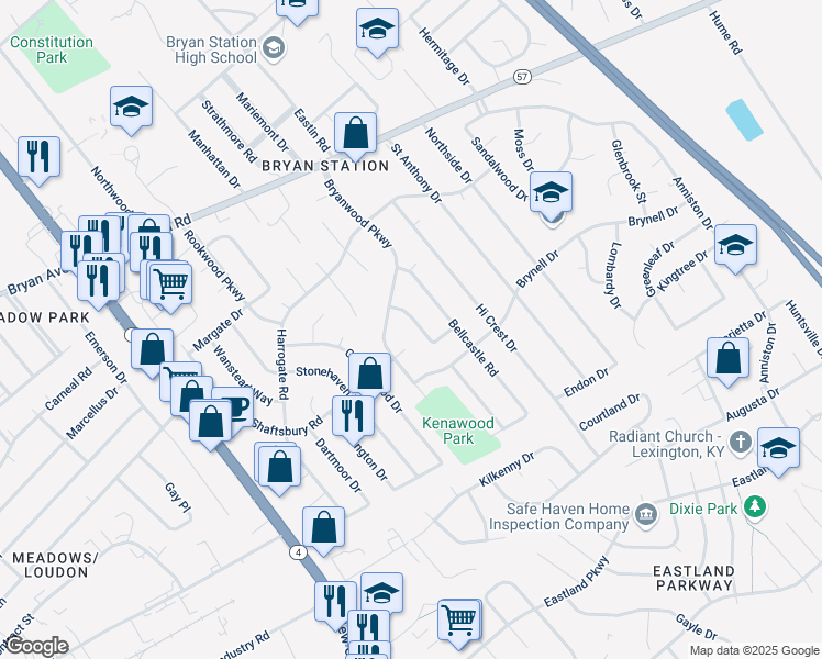 map of restaurants, bars, coffee shops, grocery stores, and more near 1773 Bellechasse Drive in Lexington