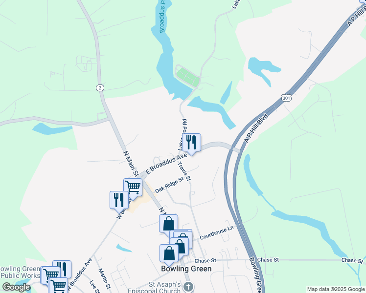 map of restaurants, bars, coffee shops, grocery stores, and more near 106 Lakewood Road in Bowling Green