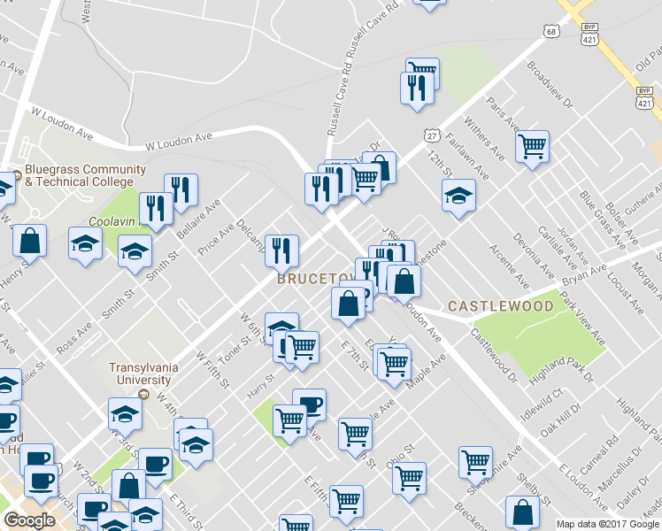 map of restaurants, bars, coffee shops, grocery stores, and more near 756 Dakota St in Lexington