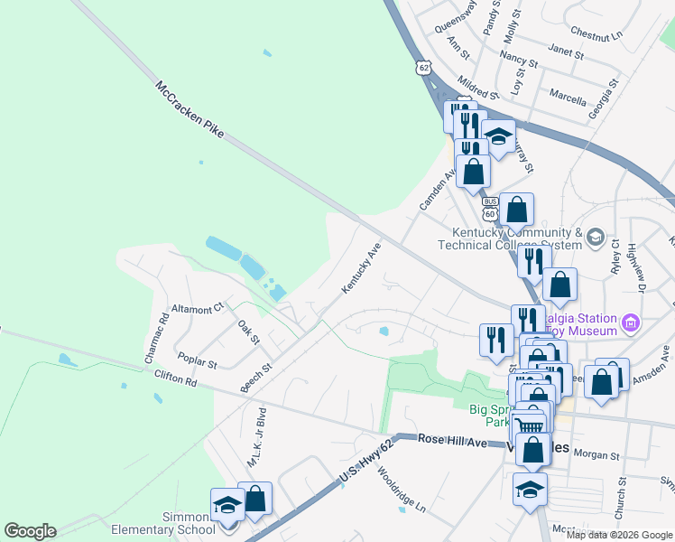 map of restaurants, bars, coffee shops, grocery stores, and more near 316 Kentucky Avenue in Versailles