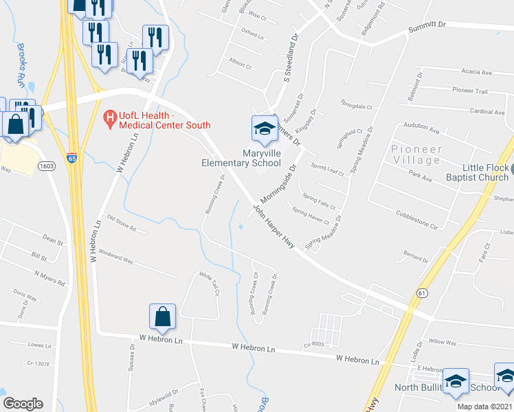map of restaurants, bars, coffee shops, grocery stores, and more near 815 John Harper Road in Shepherdsville