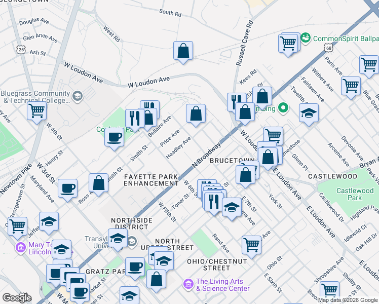 map of restaurants, bars, coffee shops, grocery stores, and more near 428 Davidson Court in Lexington