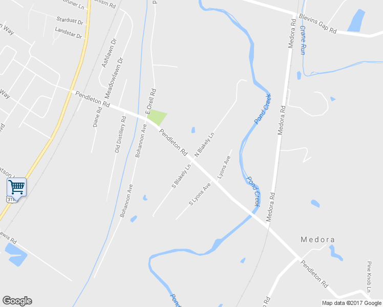 map of restaurants, bars, coffee shops, grocery stores, and more near 6003 Pendleton Road in Louisville