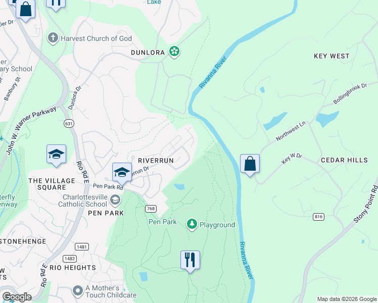 map of restaurants, bars, coffee shops, grocery stores, and more near 1371 Wimbledon Way in Charlottesville