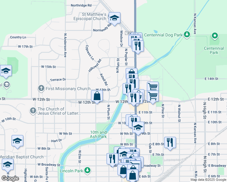 map of restaurants, bars, coffee shops, grocery stores, and more near 1301 Applewood Ln in Newton