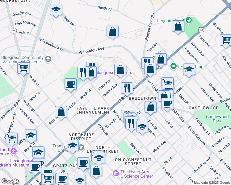 map of restaurants, bars, coffee shops, grocery stores, and more near 428 Davidson Court in Lexington