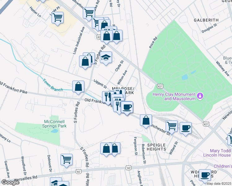 map of restaurants, bars, coffee shops, grocery stores, and more near 216 Wilton Avenue in Lexington