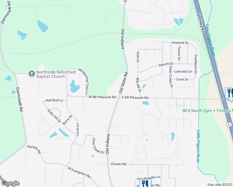 map of restaurants, bars, coffee shops, grocery stores, and more near 8700 Old State Road in Evansville