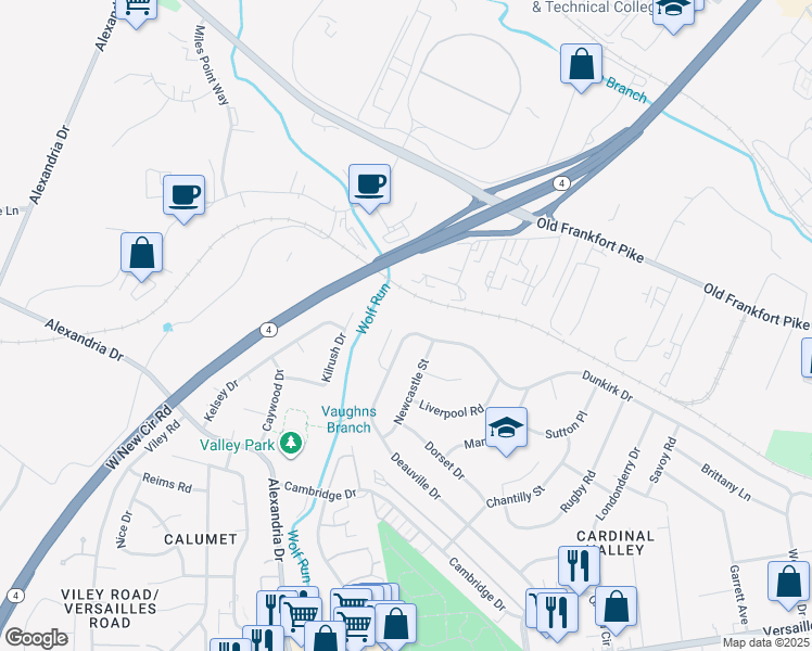 map of restaurants, bars, coffee shops, grocery stores, and more near 2168 Deauville Drive in Lexington