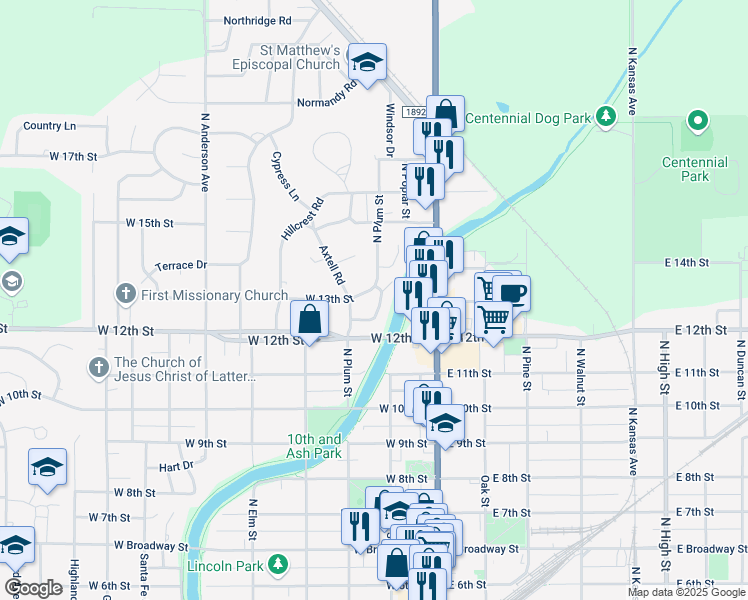 map of restaurants, bars, coffee shops, grocery stores, and more near 1301 Applewood Ln in Newton