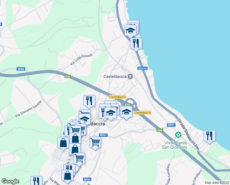 map of restaurants, bars, coffee shops, grocery stores, and more near 2 Via Mario Rapisardi in Casteldaccia