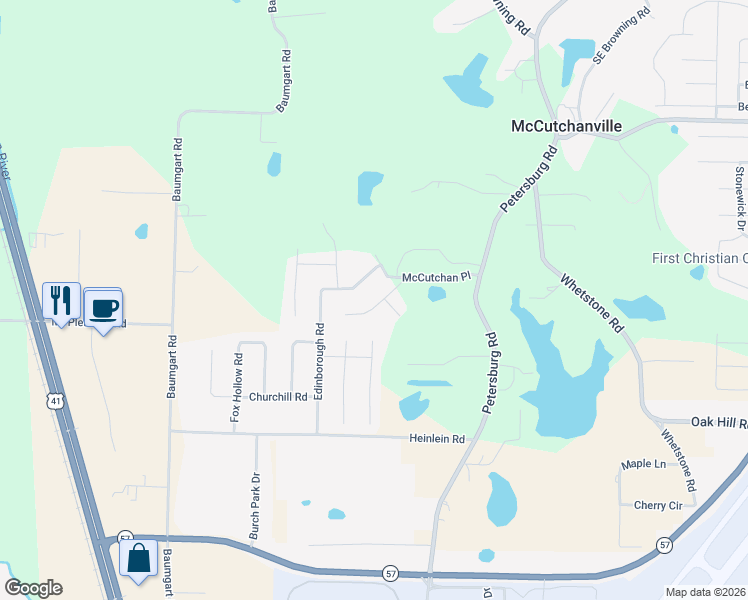 map of restaurants, bars, coffee shops, grocery stores, and more near 1621 Kings Bridge Road in Evansville