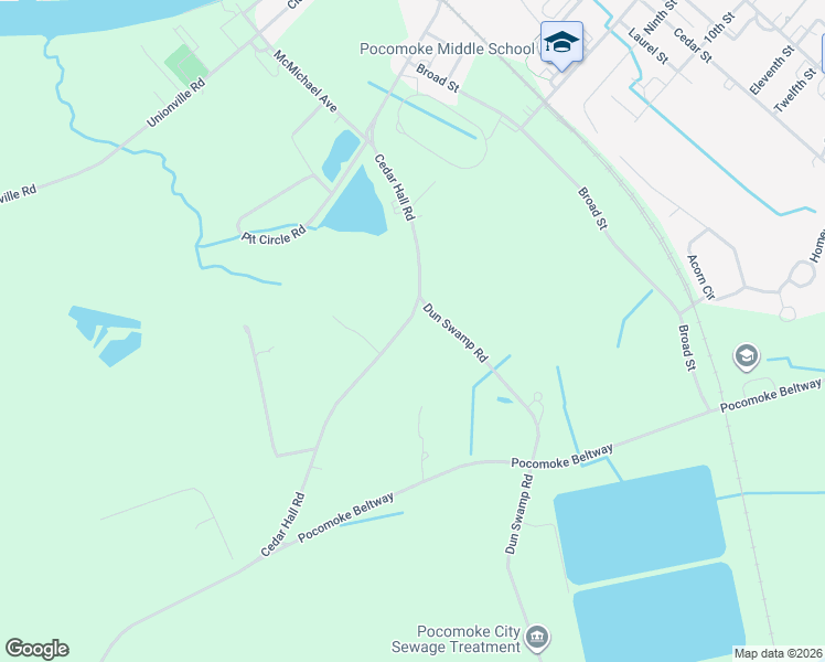 map of restaurants, bars, coffee shops, grocery stores, and more near 1840 Cedar Hall Road in Pocomoke City