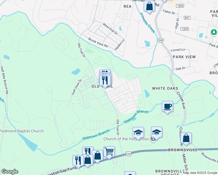 map of restaurants, bars, coffee shops, grocery stores, and more near 1015 Heathercroft Lane in Crozet