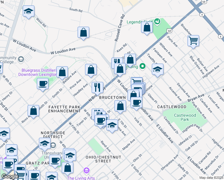 map of restaurants, bars, coffee shops, grocery stores, and more near 756 Dakota Street in Lexington