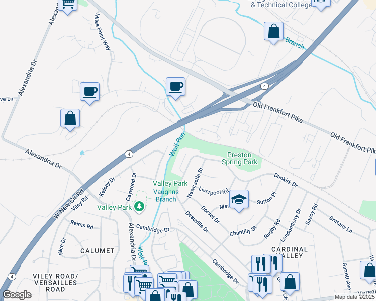 map of restaurants, bars, coffee shops, grocery stores, and more near 2168 Deauville Drive in Lexington