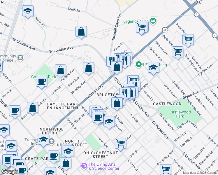 map of restaurants, bars, coffee shops, grocery stores, and more near 759 Dakota Street in Lexington
