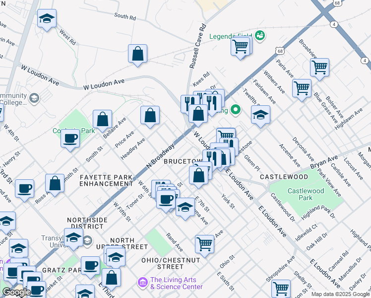 map of restaurants, bars, coffee shops, grocery stores, and more near 759 Dakota Street in Lexington
