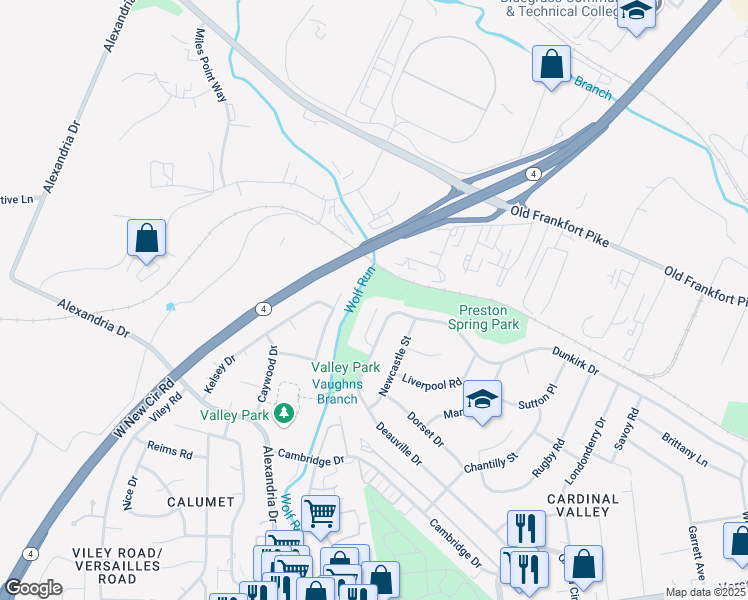 map of restaurants, bars, coffee shops, grocery stores, and more near 2168 Deauville Drive in Lexington