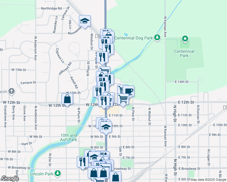 map of restaurants, bars, coffee shops, grocery stores, and more near 123 East 13th Street in Newton