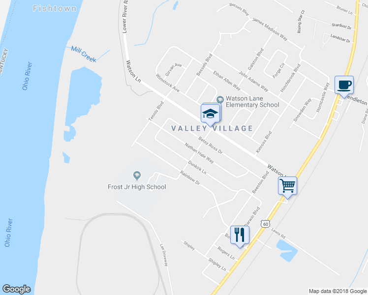 map of restaurants, bars, coffee shops, grocery stores, and more near 7206 Nathan Hale Way in Louisville