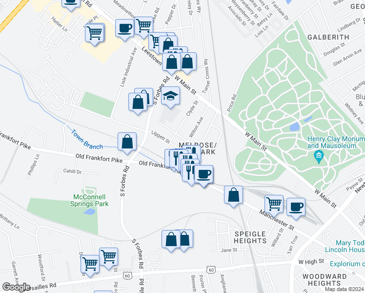 map of restaurants, bars, coffee shops, grocery stores, and more near 209 Wilton Avenue in Lexington