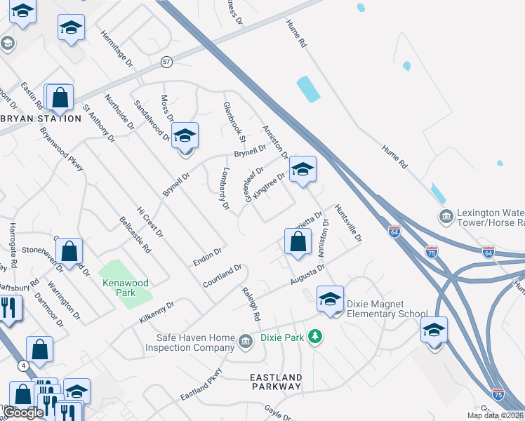 map of restaurants, bars, coffee shops, grocery stores, and more near 677 Rosewood Drive in Lexington