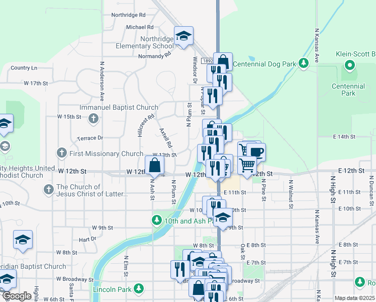 map of restaurants, bars, coffee shops, grocery stores, and more near 1301 Applewood Ln in Newton
