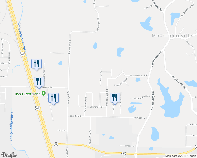 map of restaurants, bars, coffee shops, grocery stores, and more near 8820 Yorktown Road in Evansville