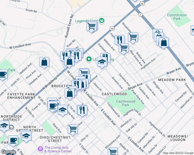 map of restaurants, bars, coffee shops, grocery stores, and more near 912 North Limestone in Lexington