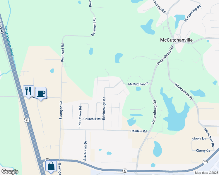 map of restaurants, bars, coffee shops, grocery stores, and more near 8800 Westminster Road in Evansville