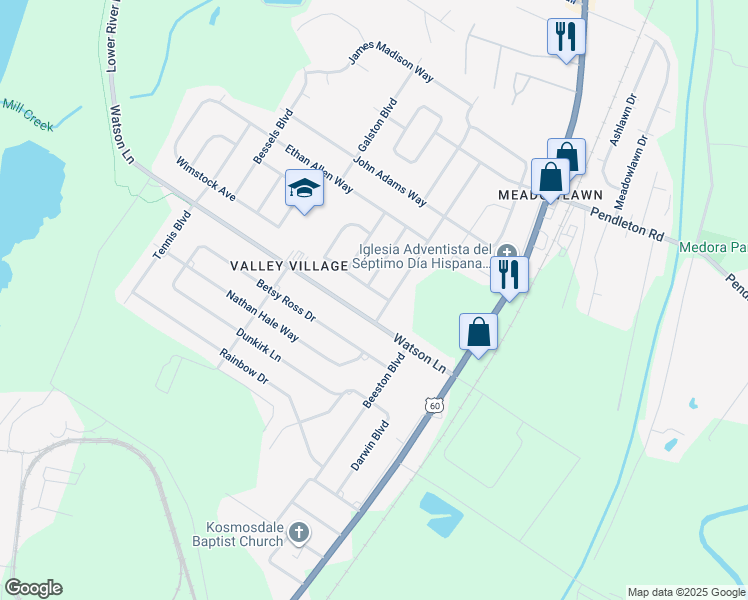 map of restaurants, bars, coffee shops, grocery stores, and more near 6914 Watson Lane in Louisville