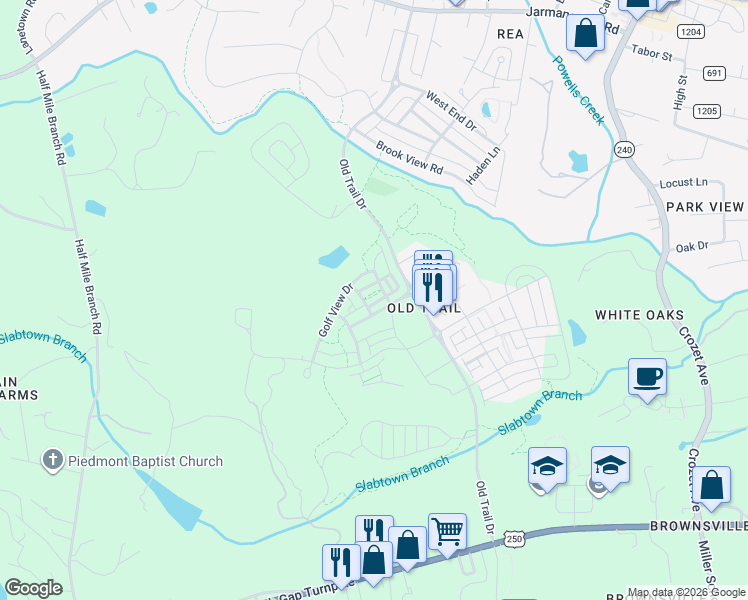 map of restaurants, bars, coffee shops, grocery stores, and more near 816 Golf View Drive in Crozet