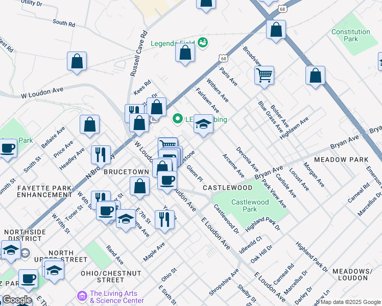 map of restaurants, bars, coffee shops, grocery stores, and more near 1011 North Limestone in Lexington