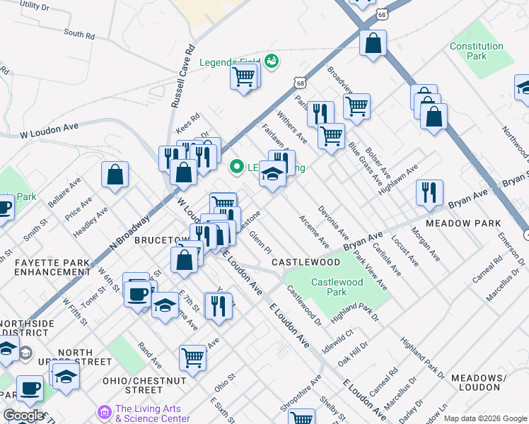 map of restaurants, bars, coffee shops, grocery stores, and more near 918 North Limestone in Lexington