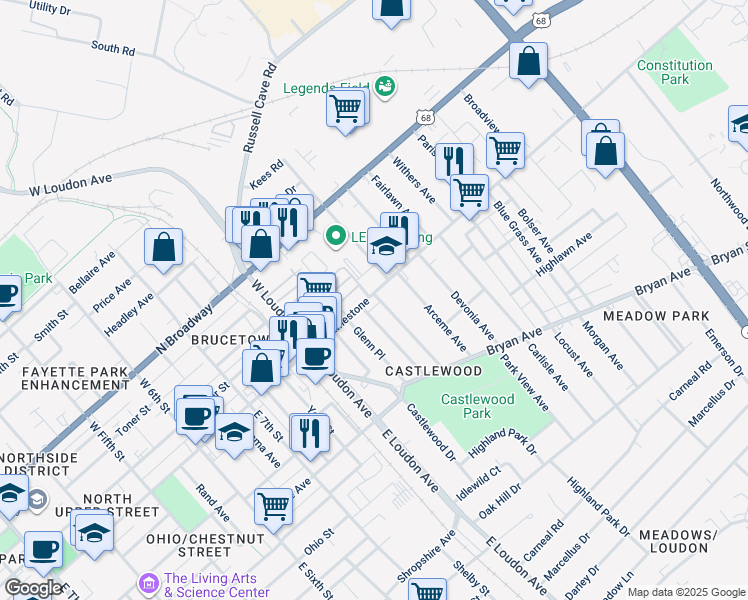 map of restaurants, bars, coffee shops, grocery stores, and more near 918 North Limestone in Lexington