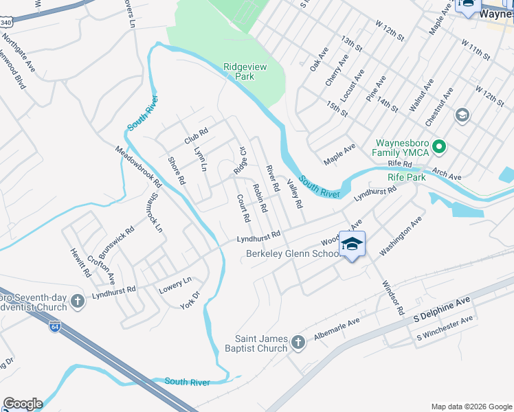 map of restaurants, bars, coffee shops, grocery stores, and more near 201 Robin Road in Waynesboro