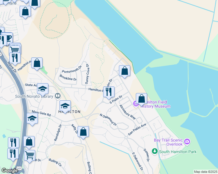 map of restaurants, bars, coffee shops, grocery stores, and more near 42 Arnold Drive in Novato