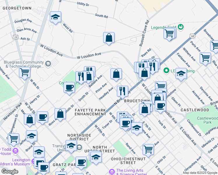 map of restaurants, bars, coffee shops, grocery stores, and more near 628 Price Avenue in Lexington