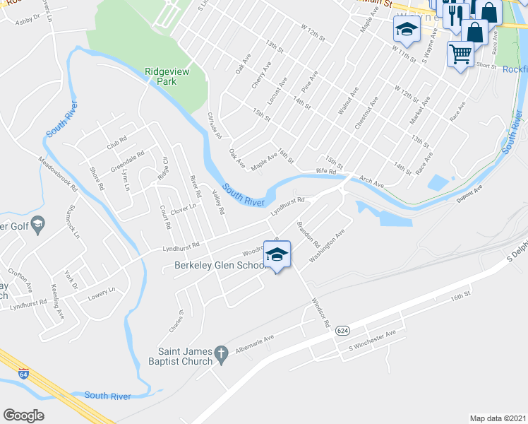 map of restaurants, bars, coffee shops, grocery stores, and more near 943 Lyndhurst Road in Waynesboro