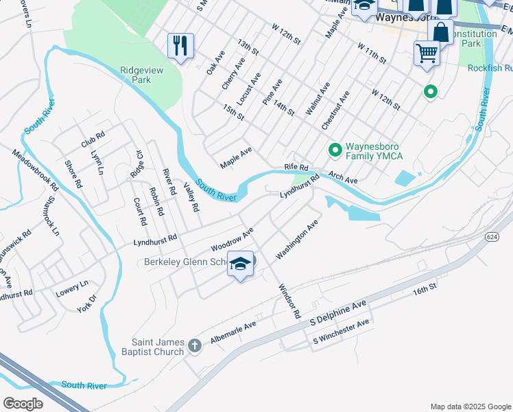 map of restaurants, bars, coffee shops, grocery stores, and more near 866 Lyndhurst Road in Waynesboro