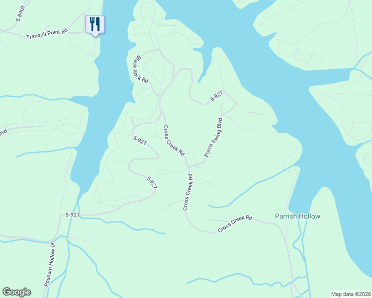 map of restaurants, bars, coffee shops, grocery stores, and more near Cross Creek Road in Camdenton