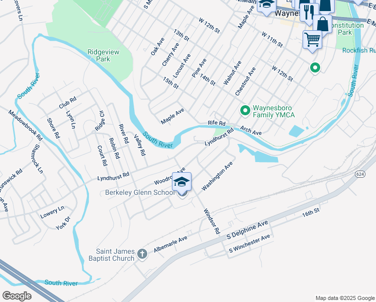 map of restaurants, bars, coffee shops, grocery stores, and more near 866-900 Lyndhurst Rd in Waynesboro