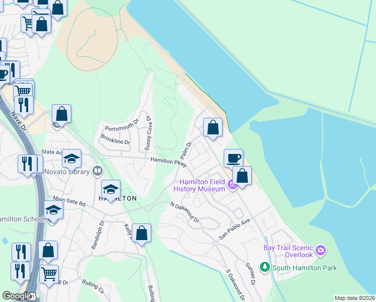 map of restaurants, bars, coffee shops, grocery stores, and more near 26 Arnold Drive in Novato