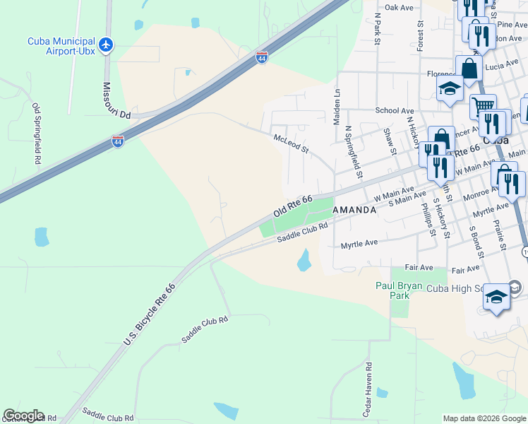 map of restaurants, bars, coffee shops, grocery stores, and more near 1621 Highway Zz in Cuba
