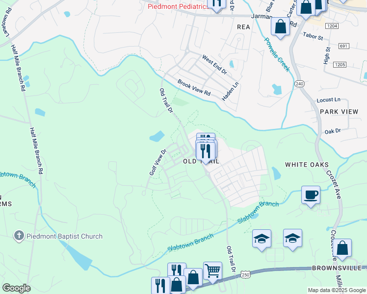 map of restaurants, bars, coffee shops, grocery stores, and more near 816 Golf View Drive in Crozet