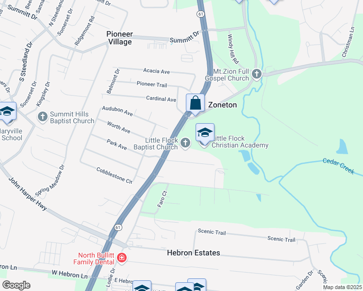 map of restaurants, bars, coffee shops, grocery stores, and more near 4682 North Preston Highway in Shepherdsville