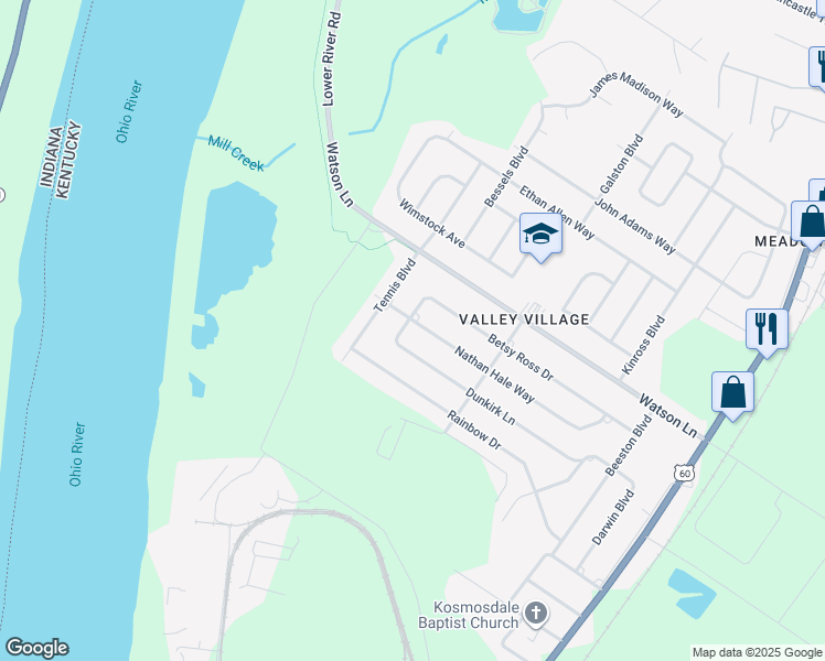 map of restaurants, bars, coffee shops, grocery stores, and more near 7314 Nathan Hale Way in Louisville