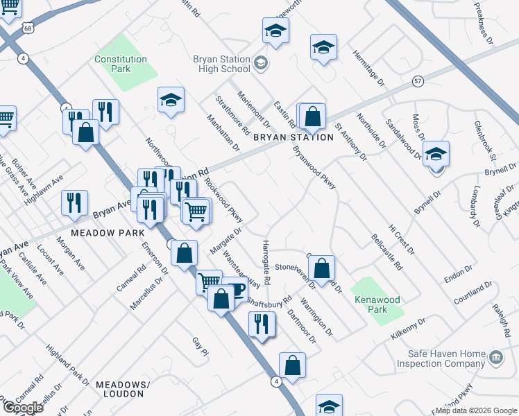 map of restaurants, bars, coffee shops, grocery stores, and more near 1763 Gleneagles Drive in Lexington
