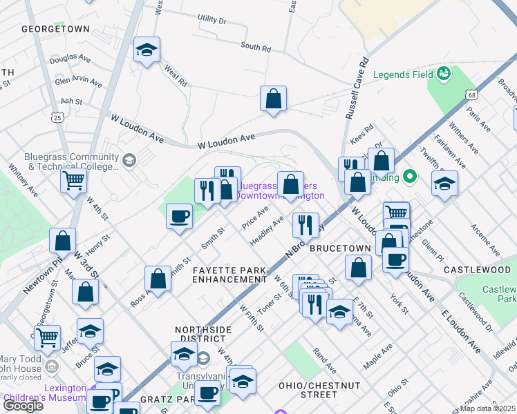 map of restaurants, bars, coffee shops, grocery stores, and more near 649 Price Avenue in Lexington